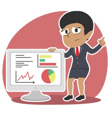 üzgün Afrika işkadını büyük monitör ile birlikte kötü grafik sunmak