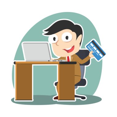  laptop ve kredi kartı ile işadamı