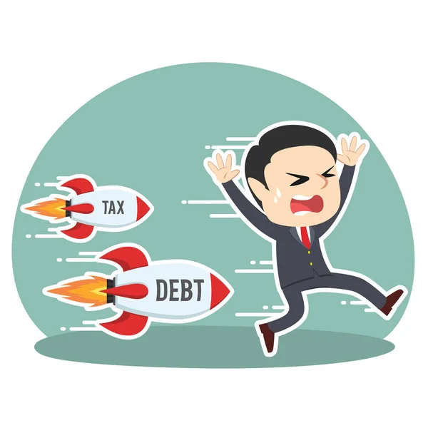 Affärsman som jagad av skatt skuld raket — Stock vektor