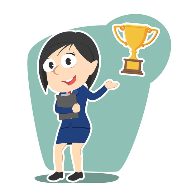 Businesswoman Presenting Trophy Illustration Vector — Stock Vector
