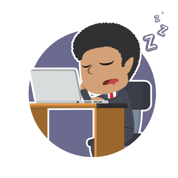 African Businessman Fall Asleep While Working — Stock Vector