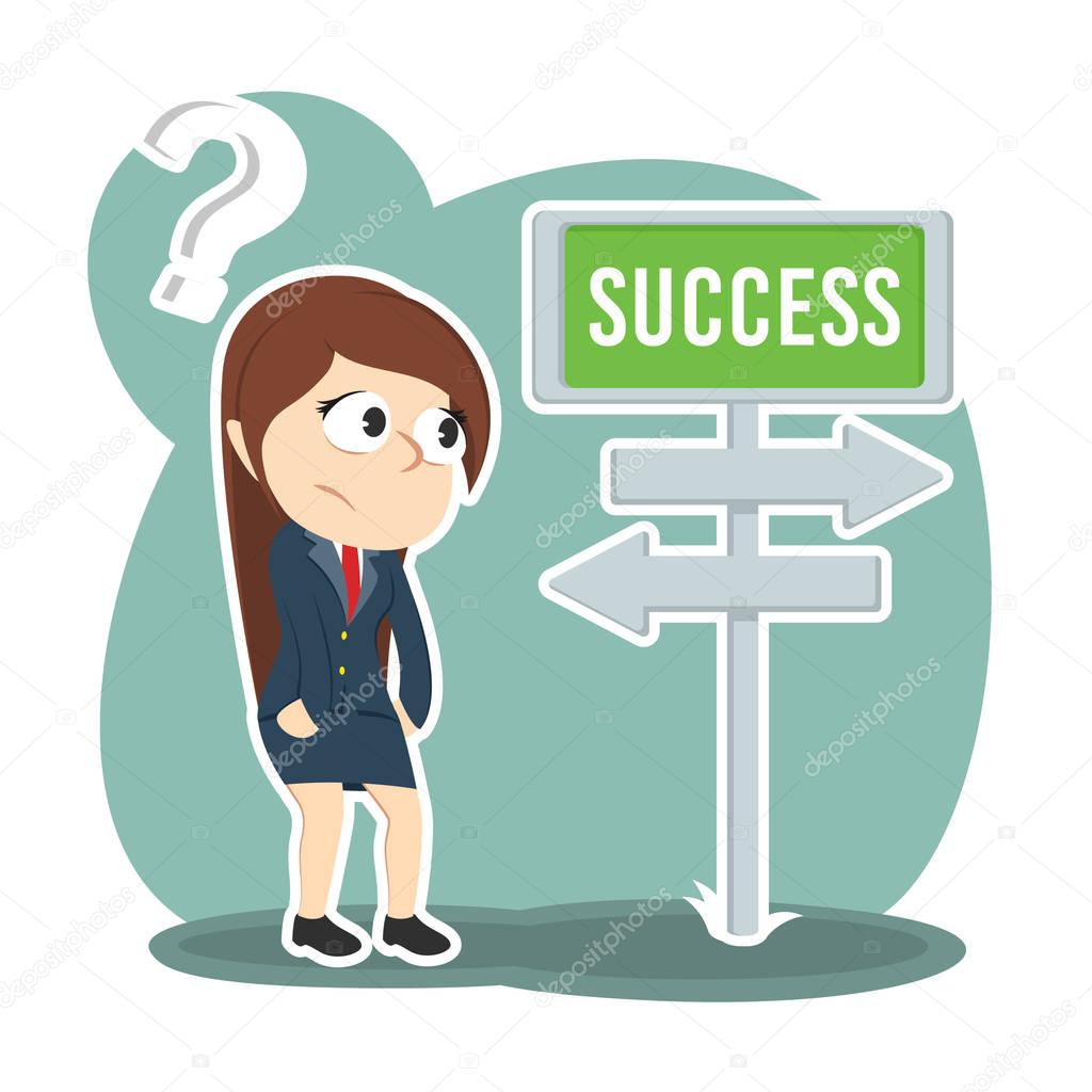 businesswoman confuse with success road direction