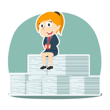 iş kadını onun tamamlanan görev yığın üzerinde rahatlatıcı