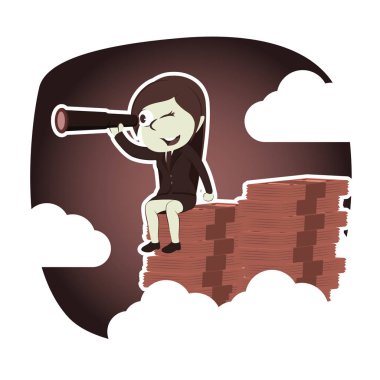 retro tarzı işkadını para tepe üzerine teleskopu kullanarak