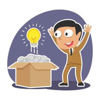 Hintli işadamı loş ampulleri arasında bulunan parlayan ampul