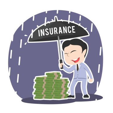 mali parasını korumak için sigorta şemsiye kullanarak Asya iş adamı