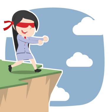 Asya iş kadını uçurum kenarına yürüyüş gözü kapalı