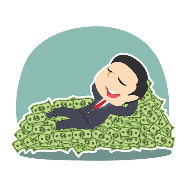Businessman Sleeping Money Bed — Stock Vector