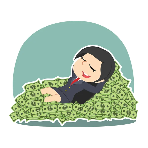 Businesswoman Sleeping Money Bed — Stock Vector