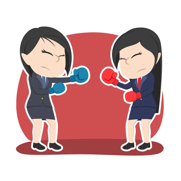 Chinese Businesswoman Duel Boxing Color — Stock Vector