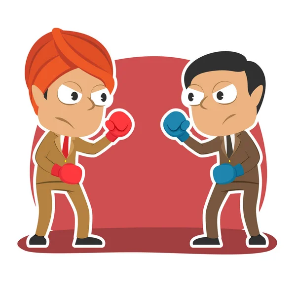 Indian Businessman Duel Boxing Color — Stock Vector