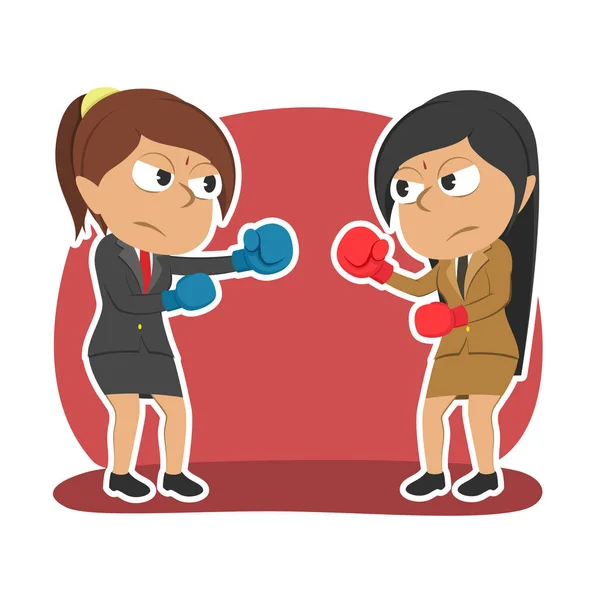 Mujer Negocios India Duelo Boxeo Color — Vector de stock