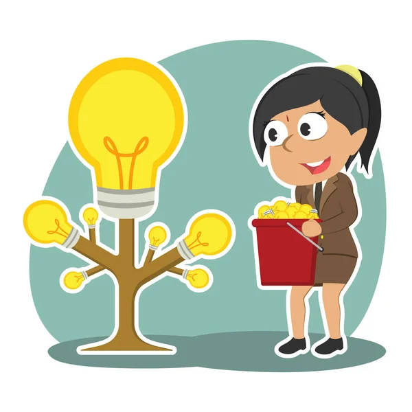 Mujer Negocios India Cosechando Árbol Ideas — Vector de stock