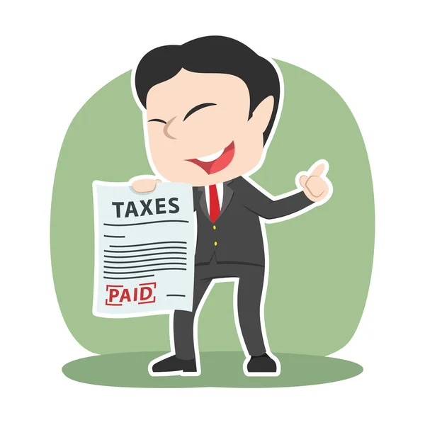 Homme Affaires Montrant Papier Impôt Payé — Image vectorielle