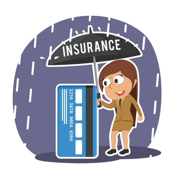 Femme Affaires Couvert Carte Crédit Avec Une Assurance — Image vectorielle