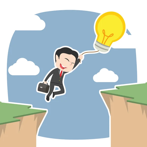 Asian Businessman Use His Balloon Idea Cross Cliff — Stock Vector