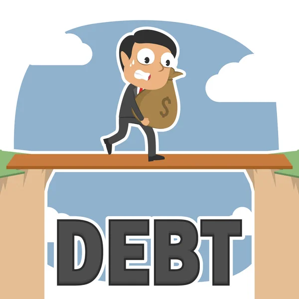 Indyjski Biznesmen Prowadzenie Worek Pieniędzy Między Długu Klif — Wektor stockowy