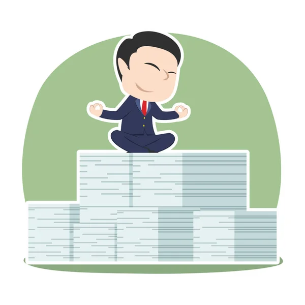 Asian Businessman Meditating His Document Task Stack — Stock Vector