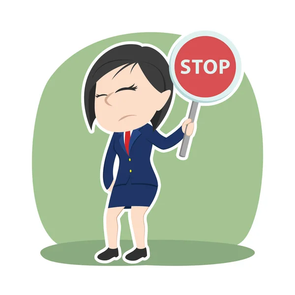 Asiático Mujer Negocios Holding Stop Signo — Archivo Imágenes Vectoriales