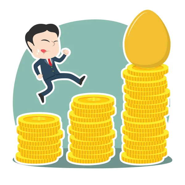 Asiático Hombre Negocios Escalada Monedas Escalera Obtener Oro Huevo — Vector de stock