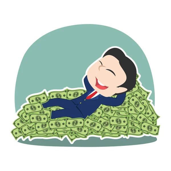 Asian Businessman Sleeping Money Bed — Stock Vector