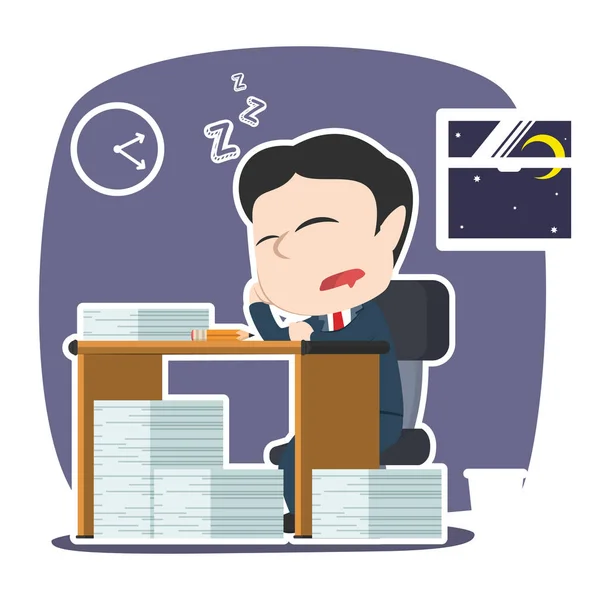 Asian Businessman Sleeping While Work Overtime — Stock Vector