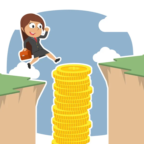 Indian Businesswoman Use Coins Stack Jump Cliff — Stock Vector