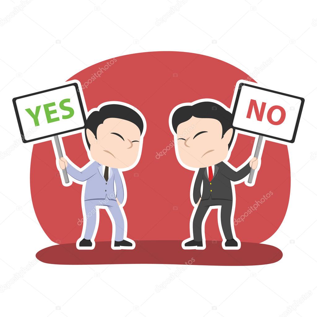 chinese businessman arguing using yes and no sign
