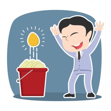 Asya işadamı sıradan yumurta arasında altın yumurta bulundu