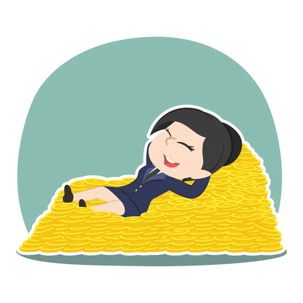 Asian Businessman Sleeping Pile Coin — Stock Vector