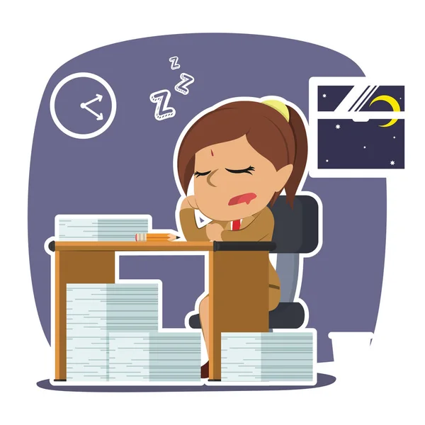 Indian Businesswoman Fall Asleep While Working — Stock Vector