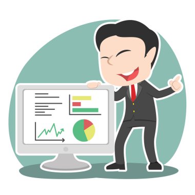 büyük boş monitör sunan Asya iş adamı