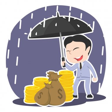 Asya işadamı parasını şemsiye ile koruma