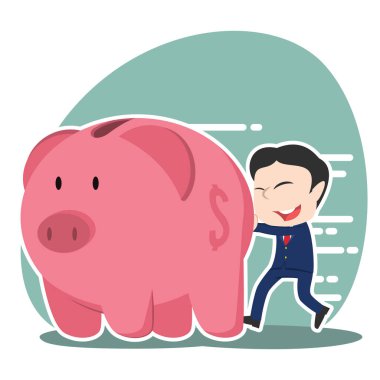 Asya işadamı büyük kumbara iterek