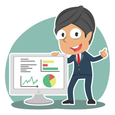 Hintli işadamı monitörü grafik ile sunulması