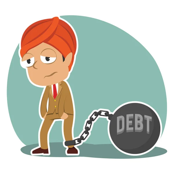Indian Businessman Tied Debt Iron Ball — Stock Vector