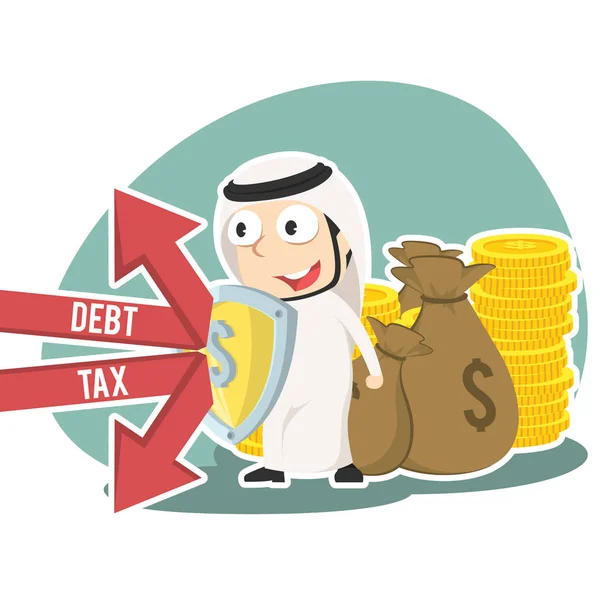 彼のお金フォーム負債および税を保護するアラビアの実業家 — ストックベクタ