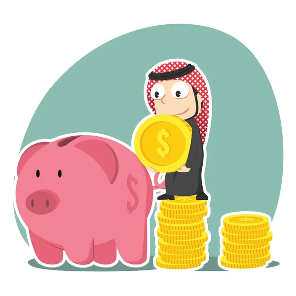 Arabský Obchodník Šetřit Peníze Prasátko — Stockový vektor