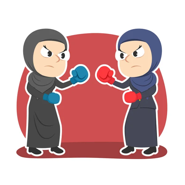 Mujer Negocios Árabe Duelo Boxeo Color — Vector de stock