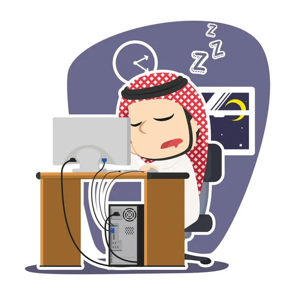 Arabe Homme Affaires Endormir Tout Travaillant — Image vectorielle