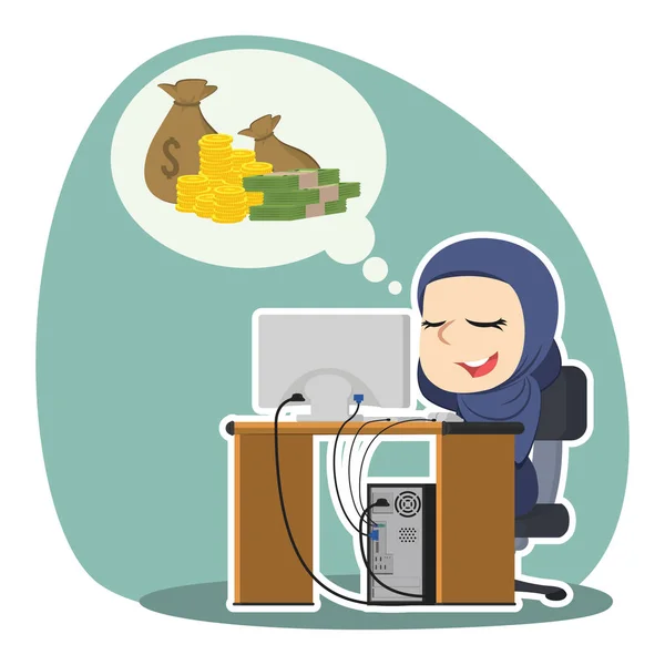 Arabische Geschäftsfrau Entspannt Beim Gedanken Geld — Stockvektor