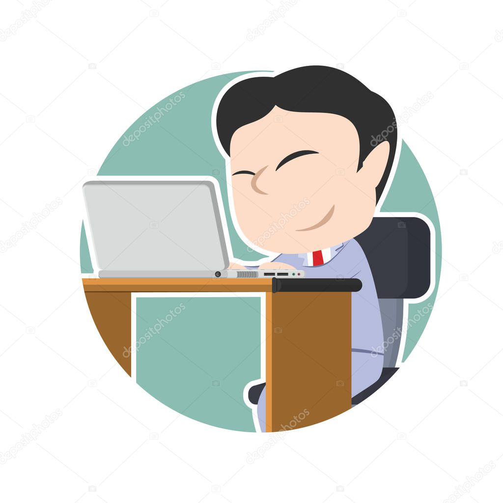 asian businessman with laptop in circle