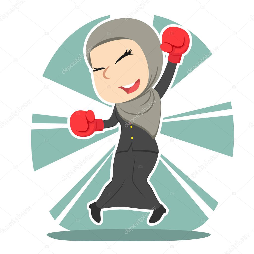 successful arabian businesswoman wear boxing gloves