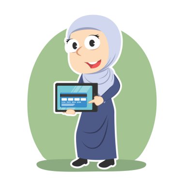 Arap işkadını gösteren kredi kartından tablet