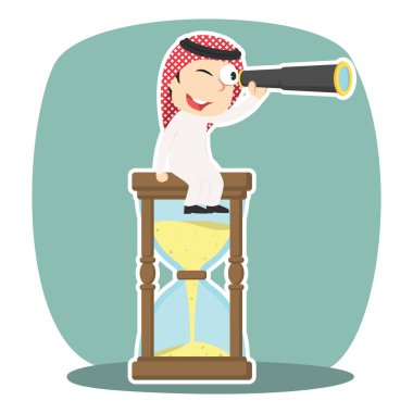 Arap işadamı Binoküler üzerinde kum saati kullanıyor