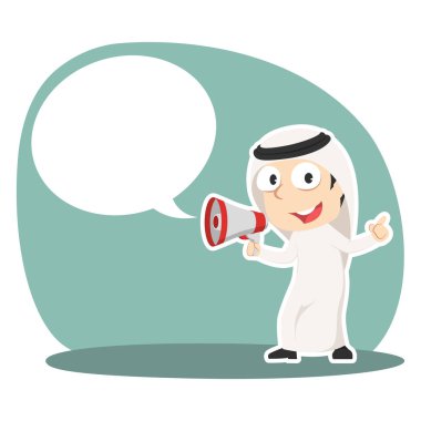 Arap işadamı megafon ve belirtme çizgisi