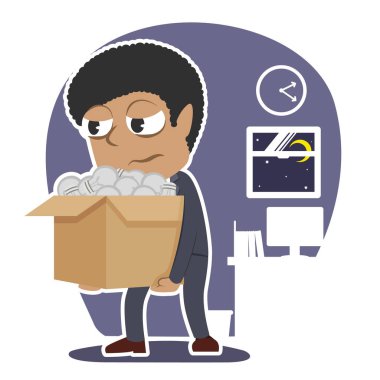 loş ampul kutu taşıyan yorgun Afrika işadamı