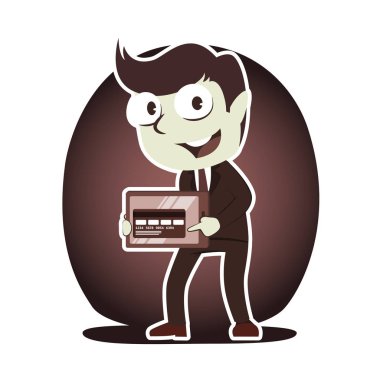 retro tarzı işadamı gösteren kredi kartı tabletten