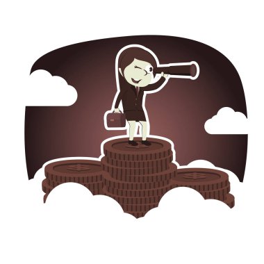 retro tarzı işkadını paralar tepe üstünde teleskop kullanma