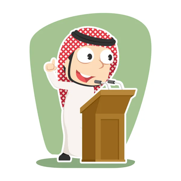 Hombre Negocios Árabe Dando Discurso — Vector de stock